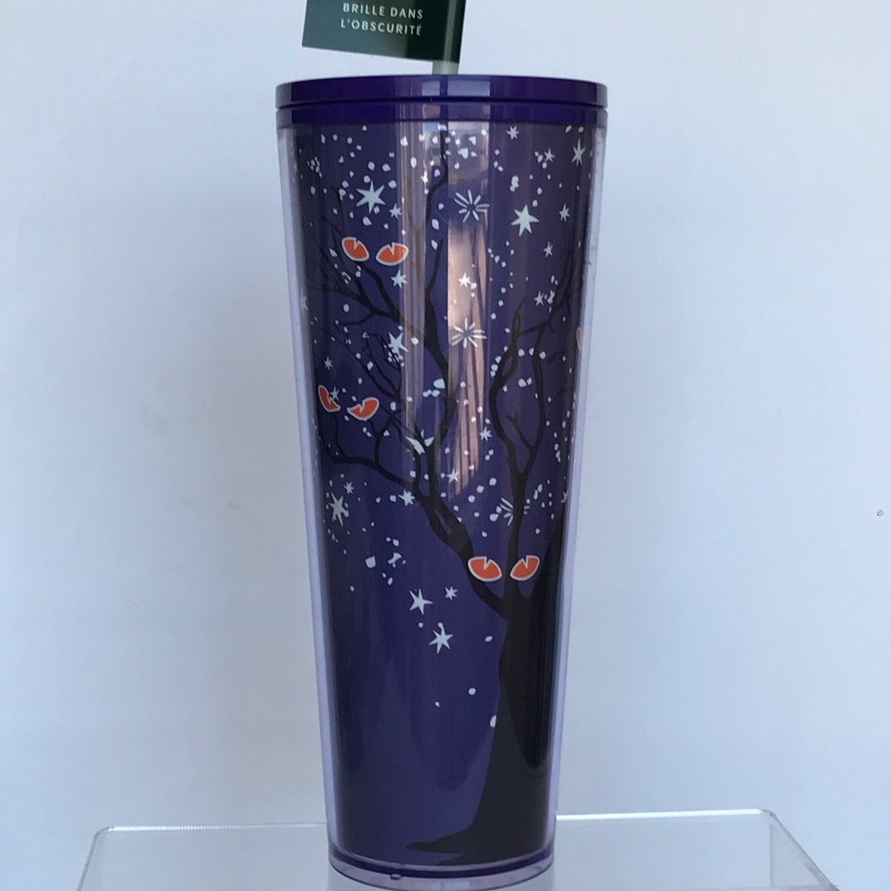 Starbucks Glow in the Dark Tumbler Venti 24 oz Spooky Cat Eyes Purple for Cold D